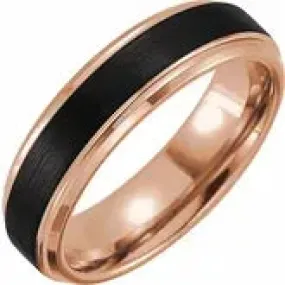 18K Rose Gold PVD & Black PVD Tungsten 6 mm Beveled Stepped Edge Satin Band