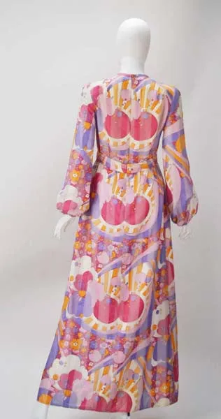 1960s Rodrigues Vibrant Multi Color Print Dress