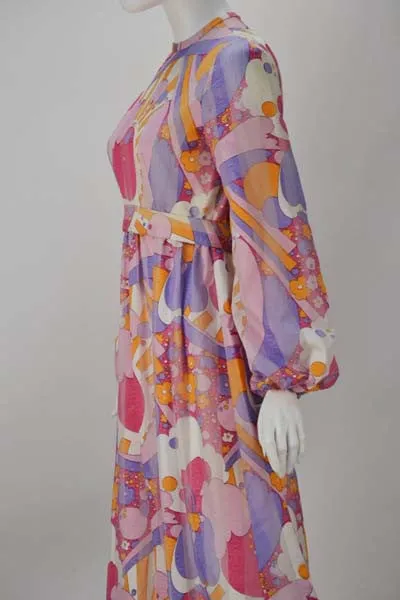 1960s Rodrigues Vibrant Multi Color Print Dress