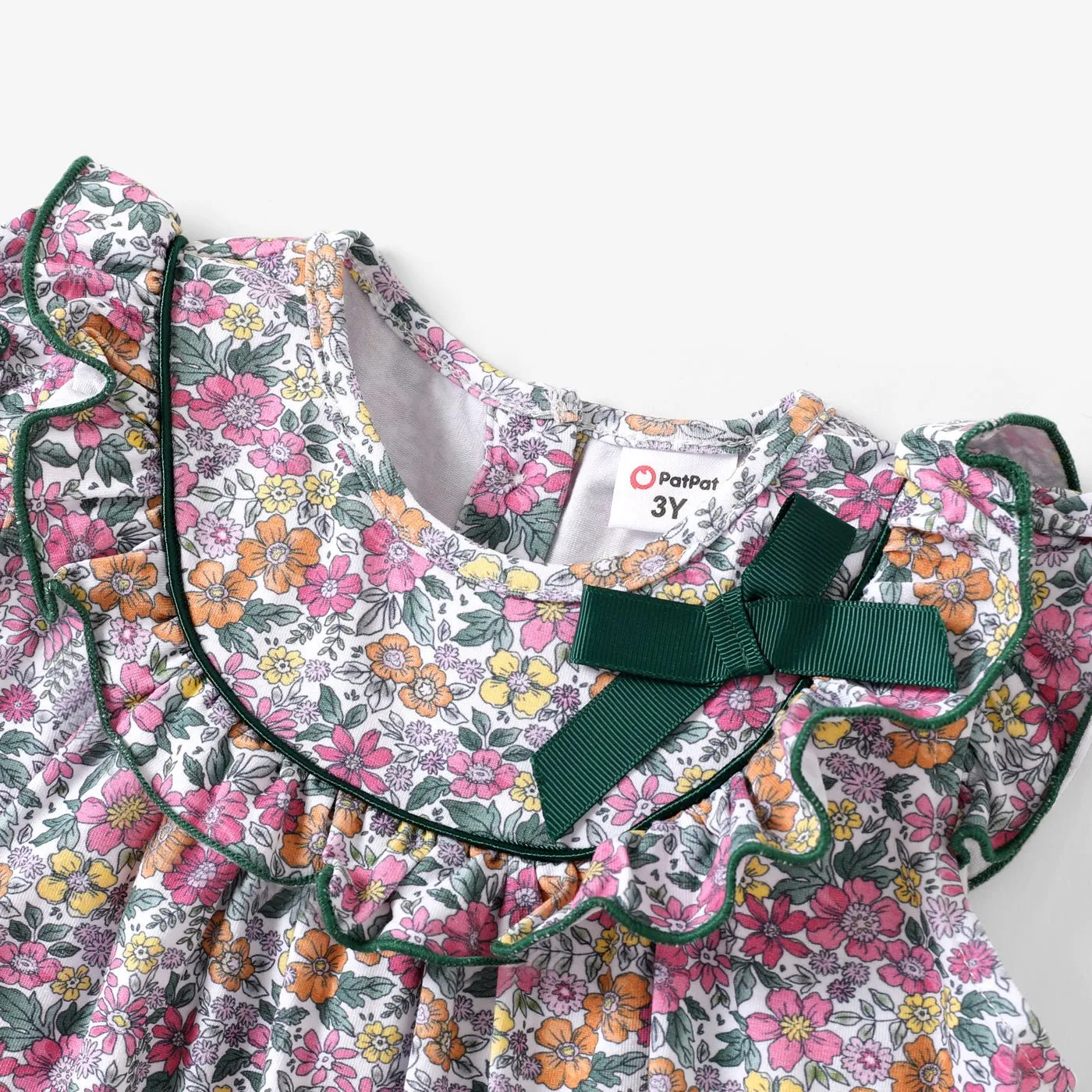 2pcs Toddler Girl Elegant Dress with Ruffle Edge and Broken Flower Pattern