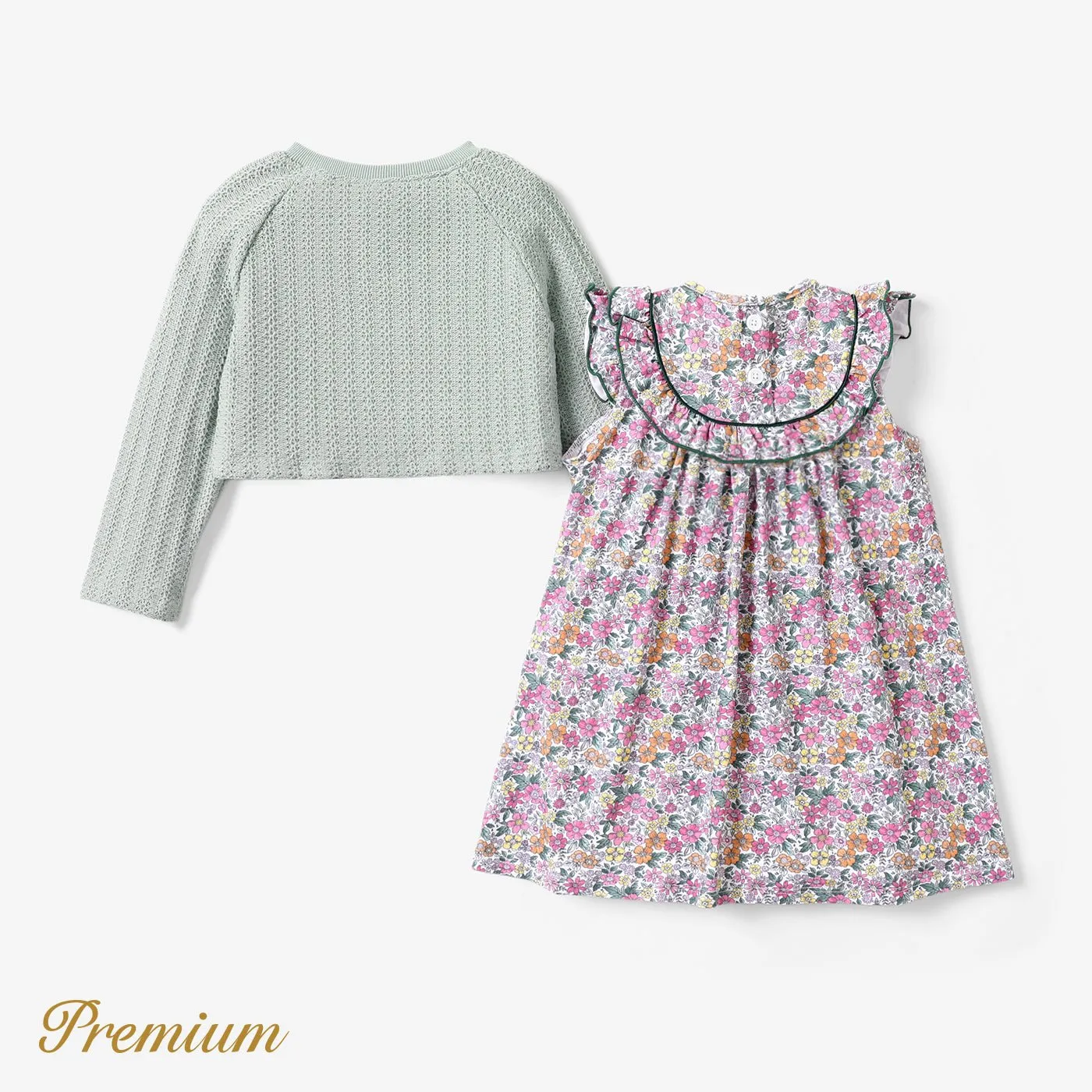 2pcs Toddler Girl Elegant Dress with Ruffle Edge and Broken Flower Pattern