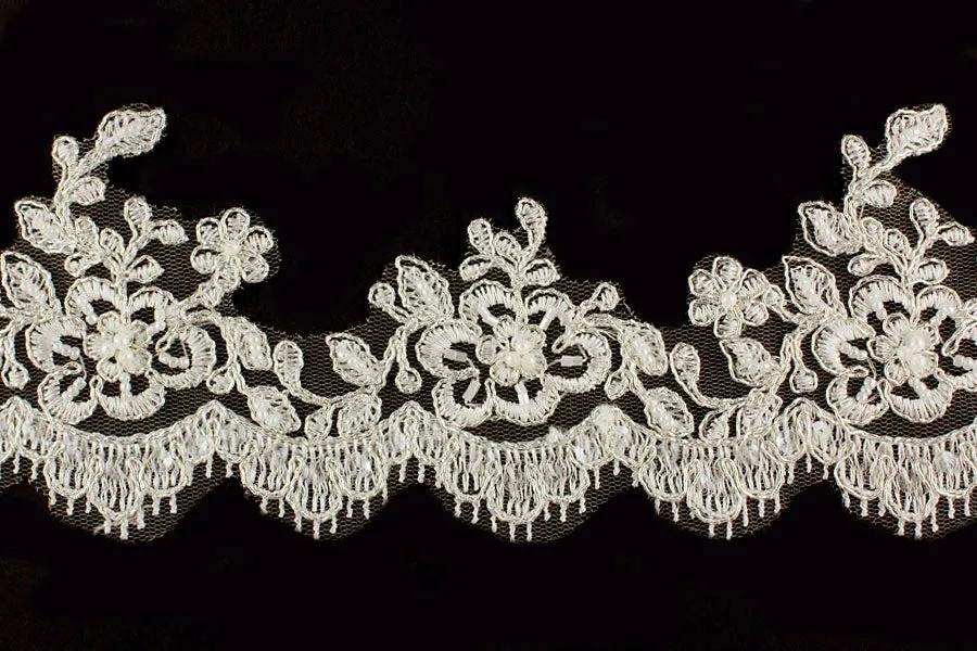 3" Sequined Off-White & Silver Alençon Edging Lace