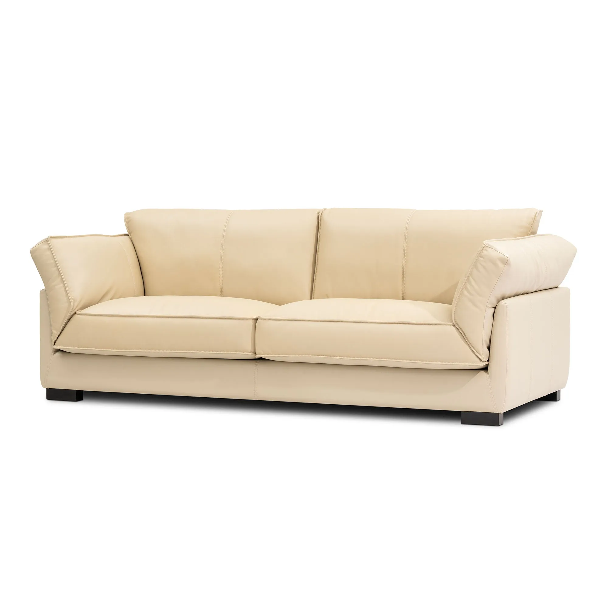 89.76" Genuine Leather 3-Seater Sofa, Mid-Century Modern Couch for Living Room, Bedroom, Office - Beige