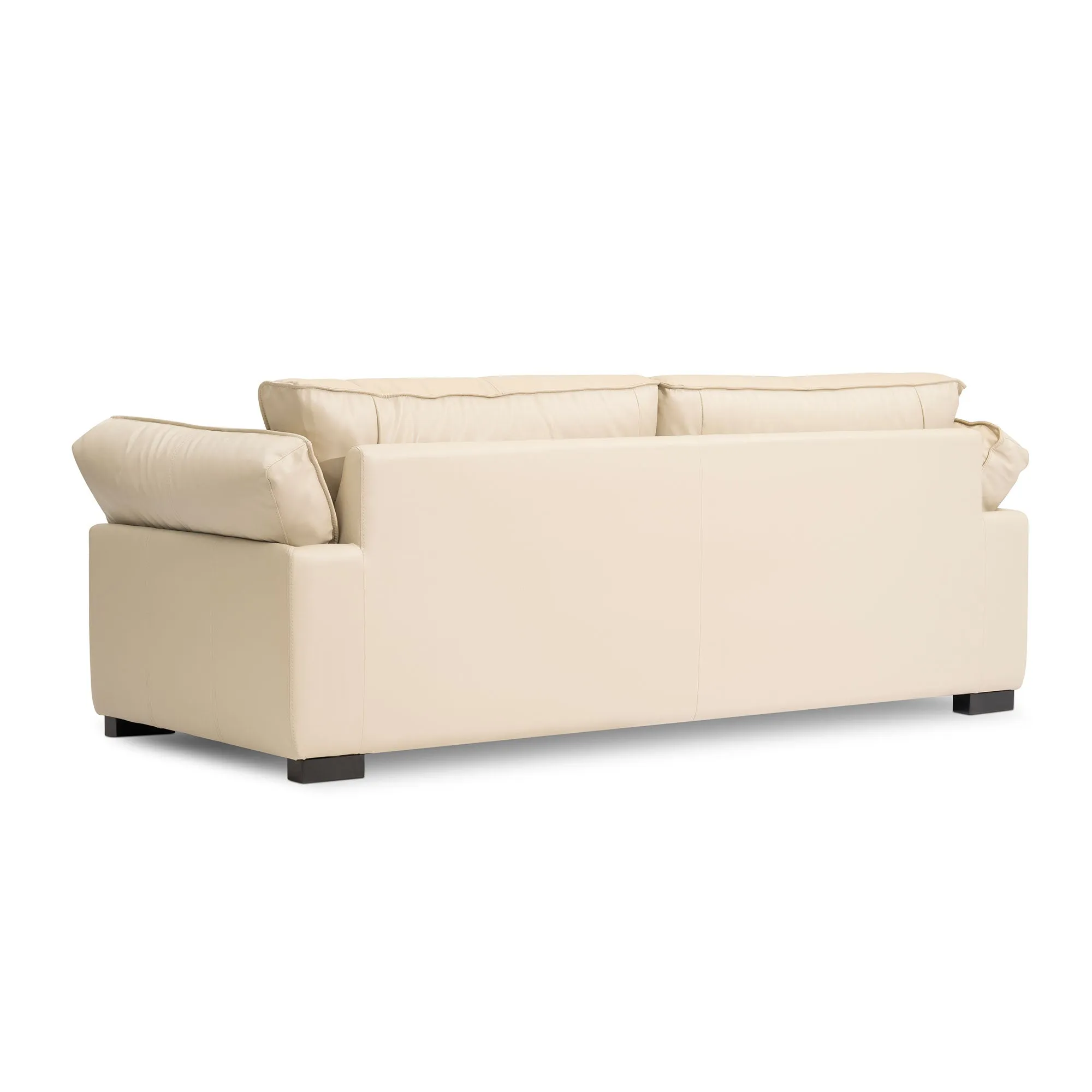 89.76" Genuine Leather 3-Seater Sofa, Mid-Century Modern Couch for Living Room, Bedroom, Office - Beige