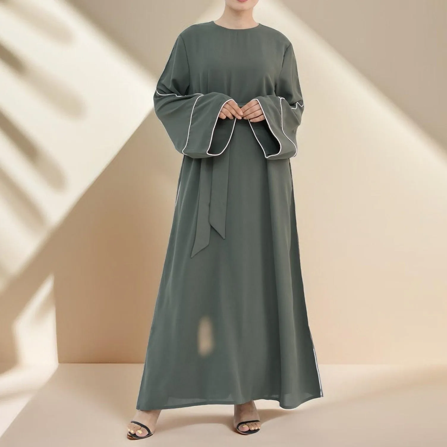 Abir Solid Color Flared Sleeve Abaya