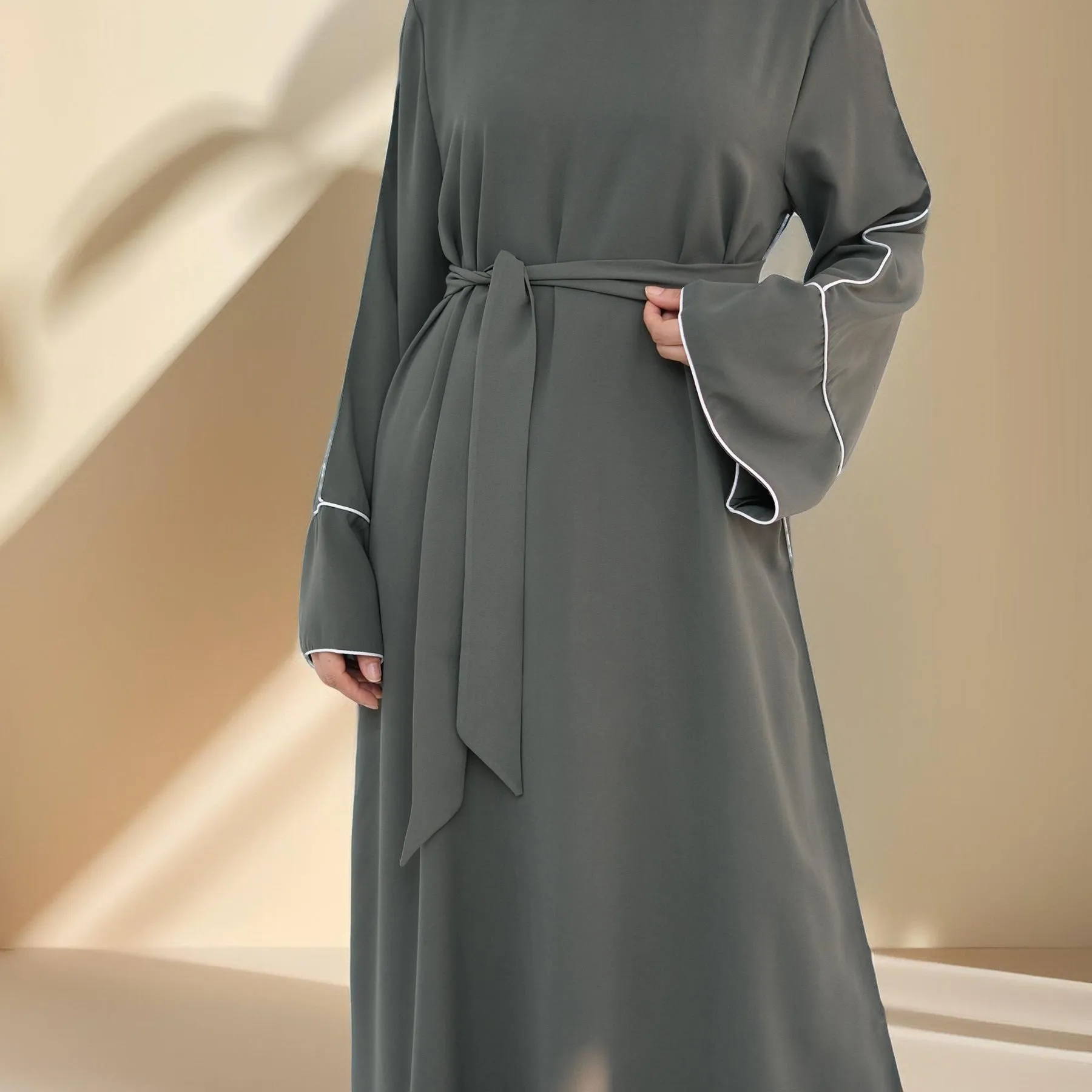 Abir Solid Color Flared Sleeve Abaya