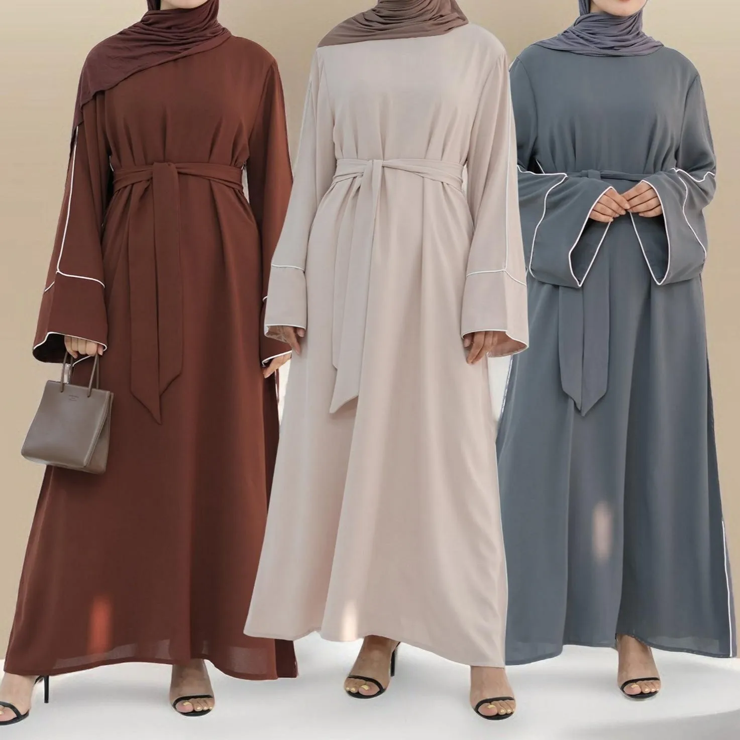 Abir Solid Color Flared Sleeve Abaya