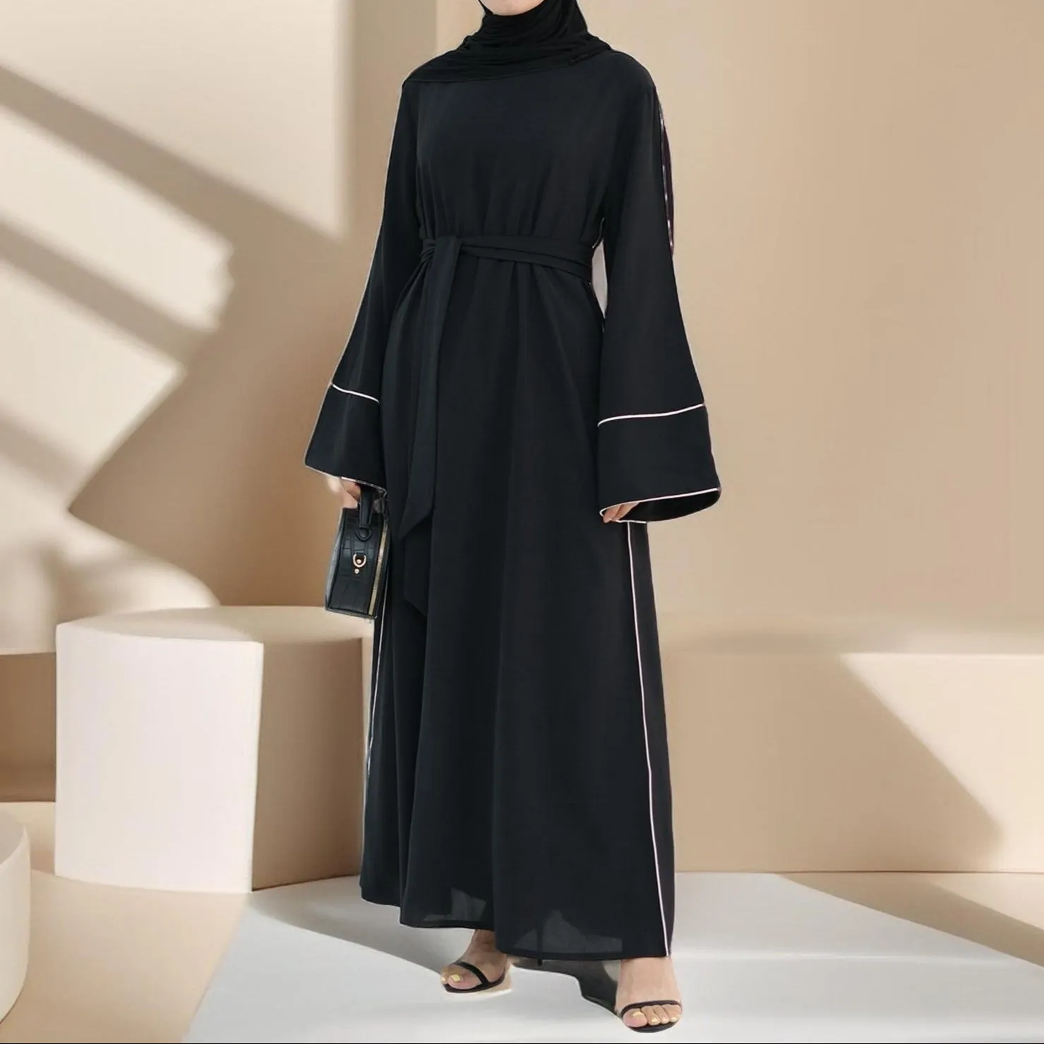 Abir Solid Color Flared Sleeve Abaya