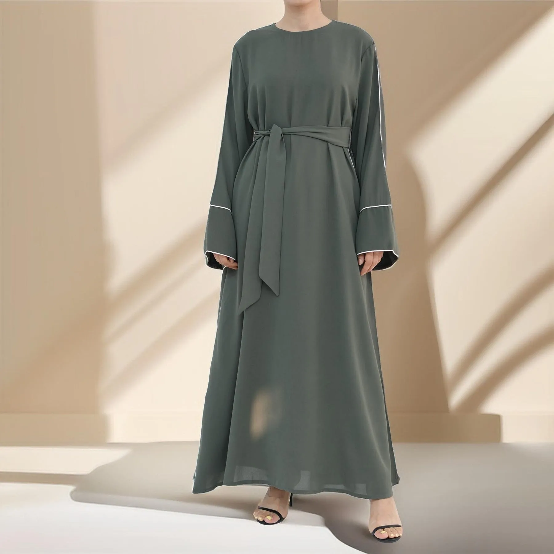 Abir Solid Color Flared Sleeve Abaya