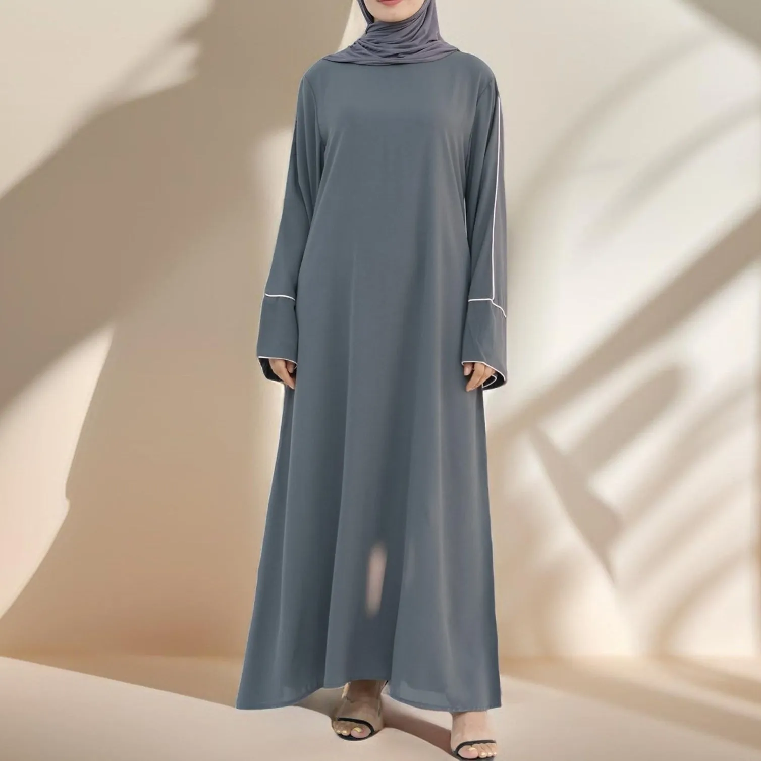 Abir Solid Color Flared Sleeve Abaya