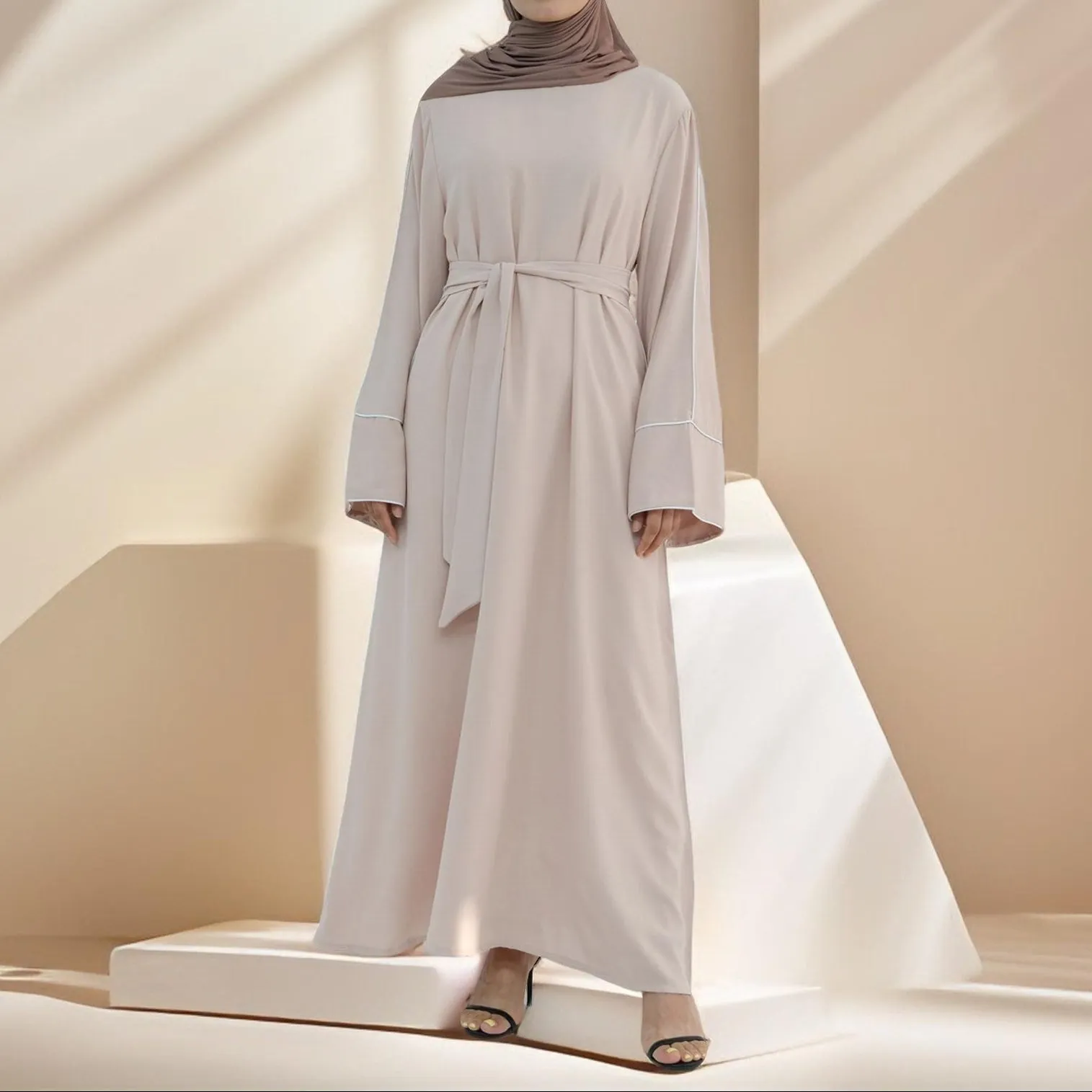 Abir Solid Color Flared Sleeve Abaya