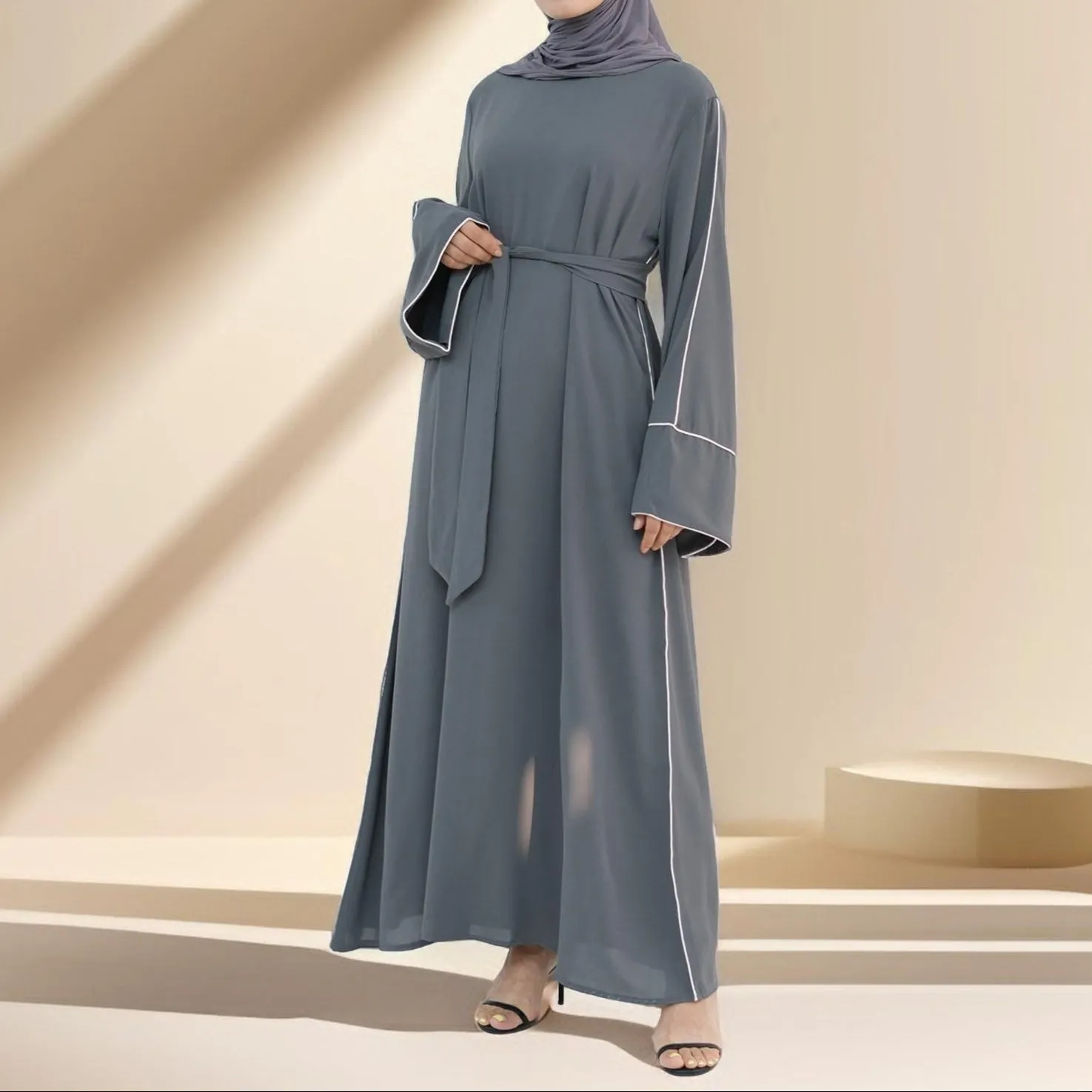 Abir Solid Color Flared Sleeve Abaya