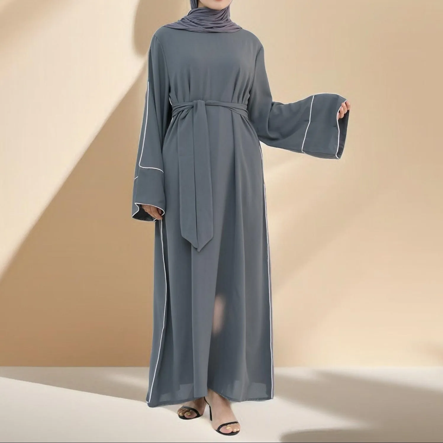 Abir Solid Color Flared Sleeve Abaya