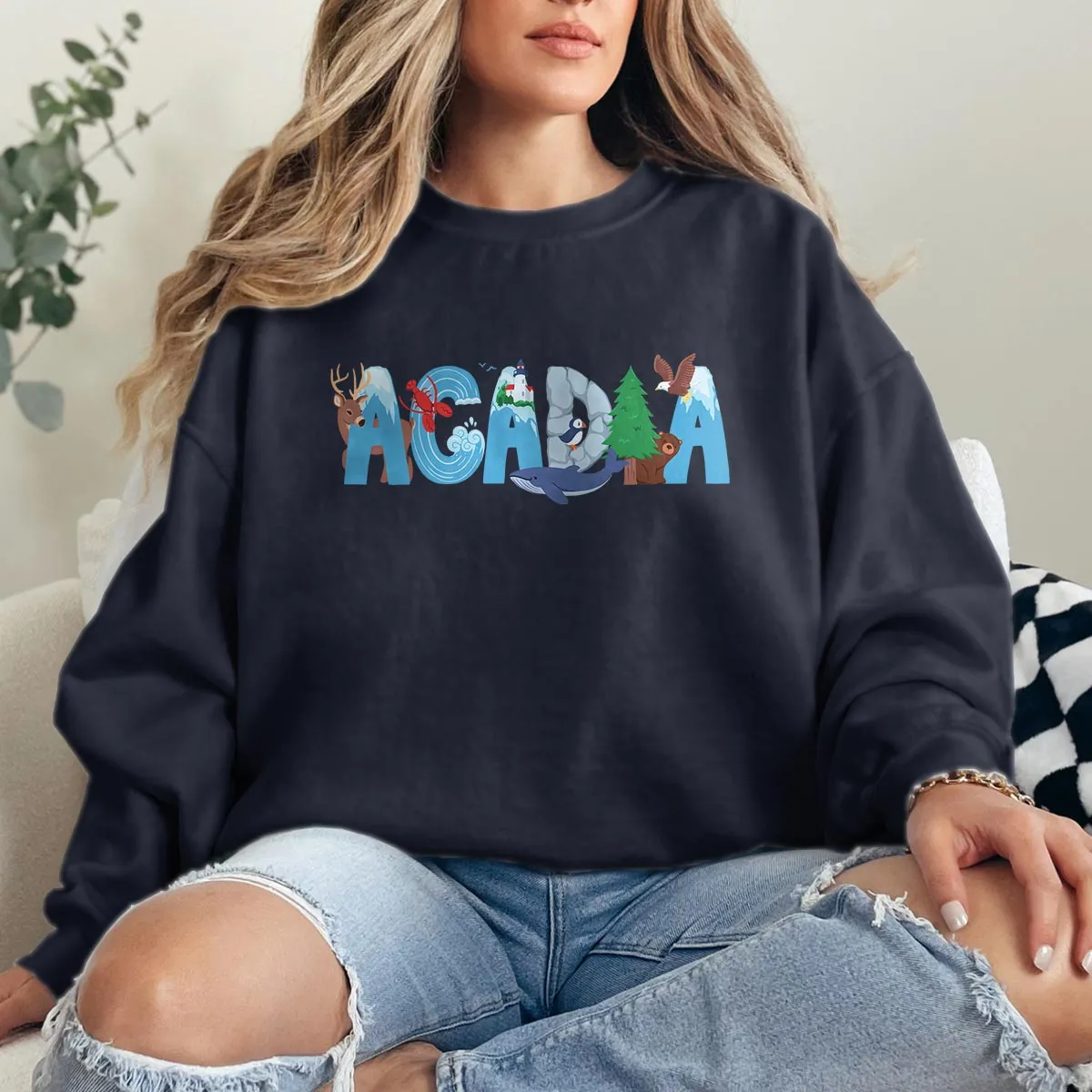 Acadia Maine Whimsical Animals Sweatshirt Adult Unisex S-XXL