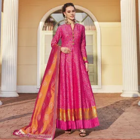 Adorable Pink Colored Partywear Designer Jacquard Weaving Salwar Suit