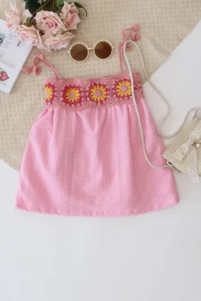 Ajoobaa "Floral" Crochet Yoke Summer Pink Dress For Girls