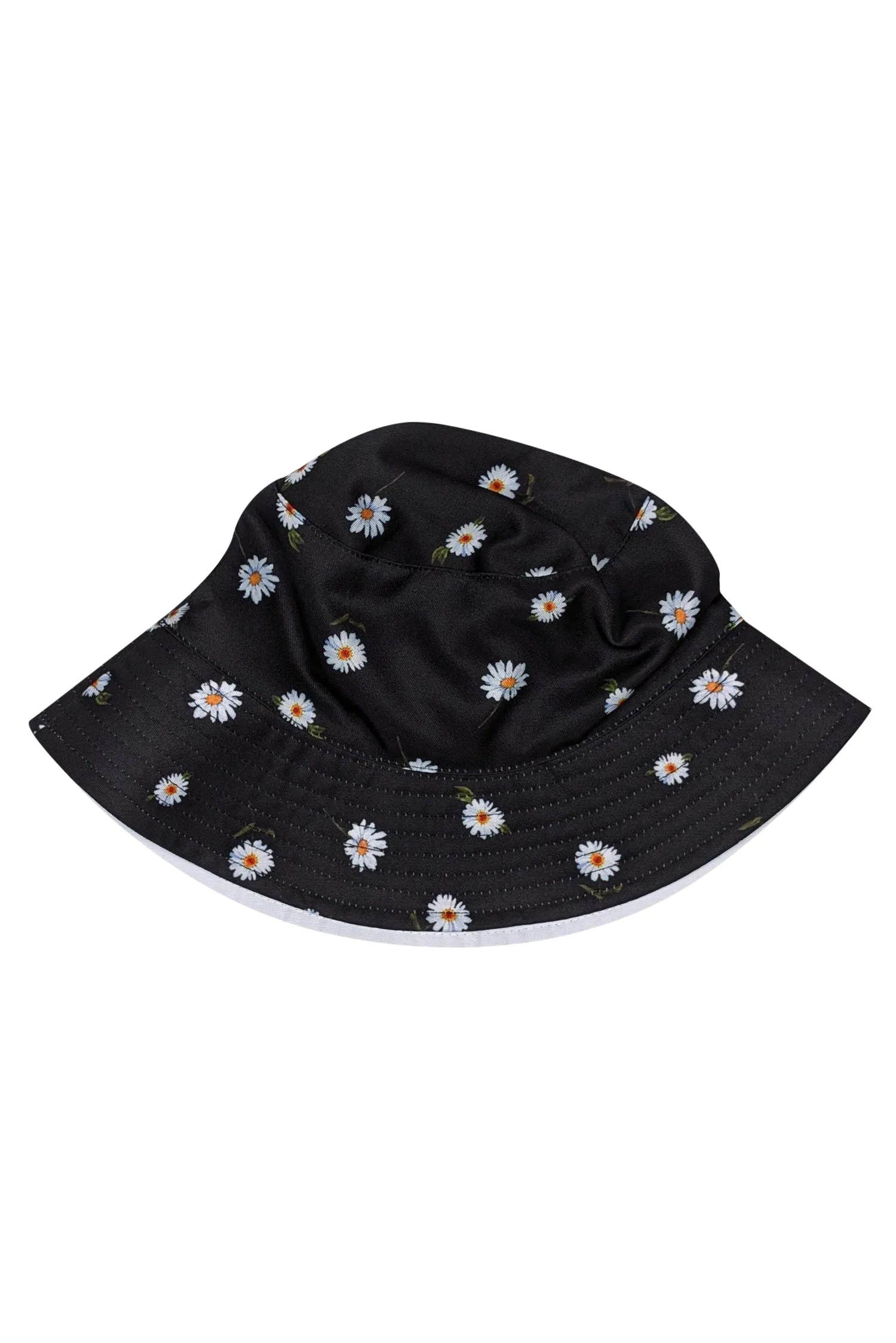 Alice & Olivia - Black Daisy Print & Solid White Reversible Bucket Hat