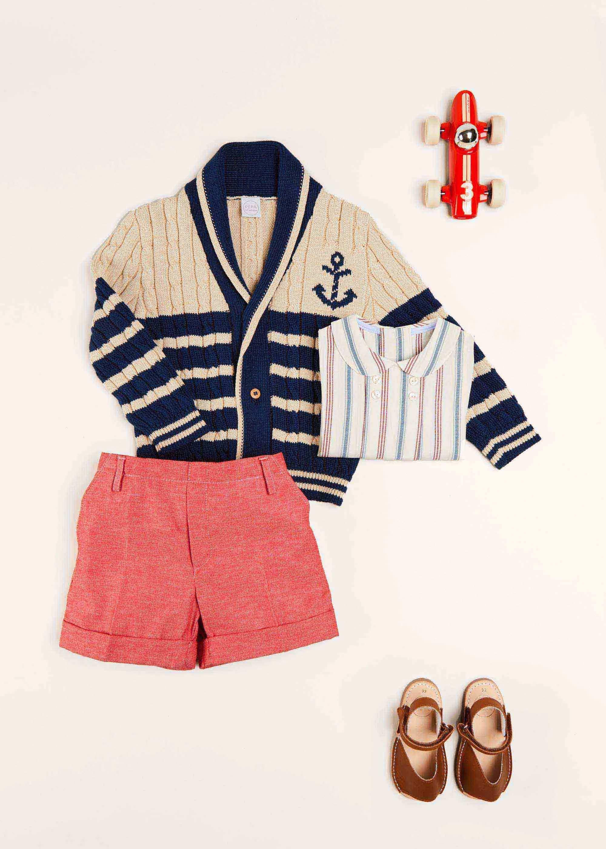 Anchor Motif Striped Cable Knit Cardigan in Navy (2-10yrs)