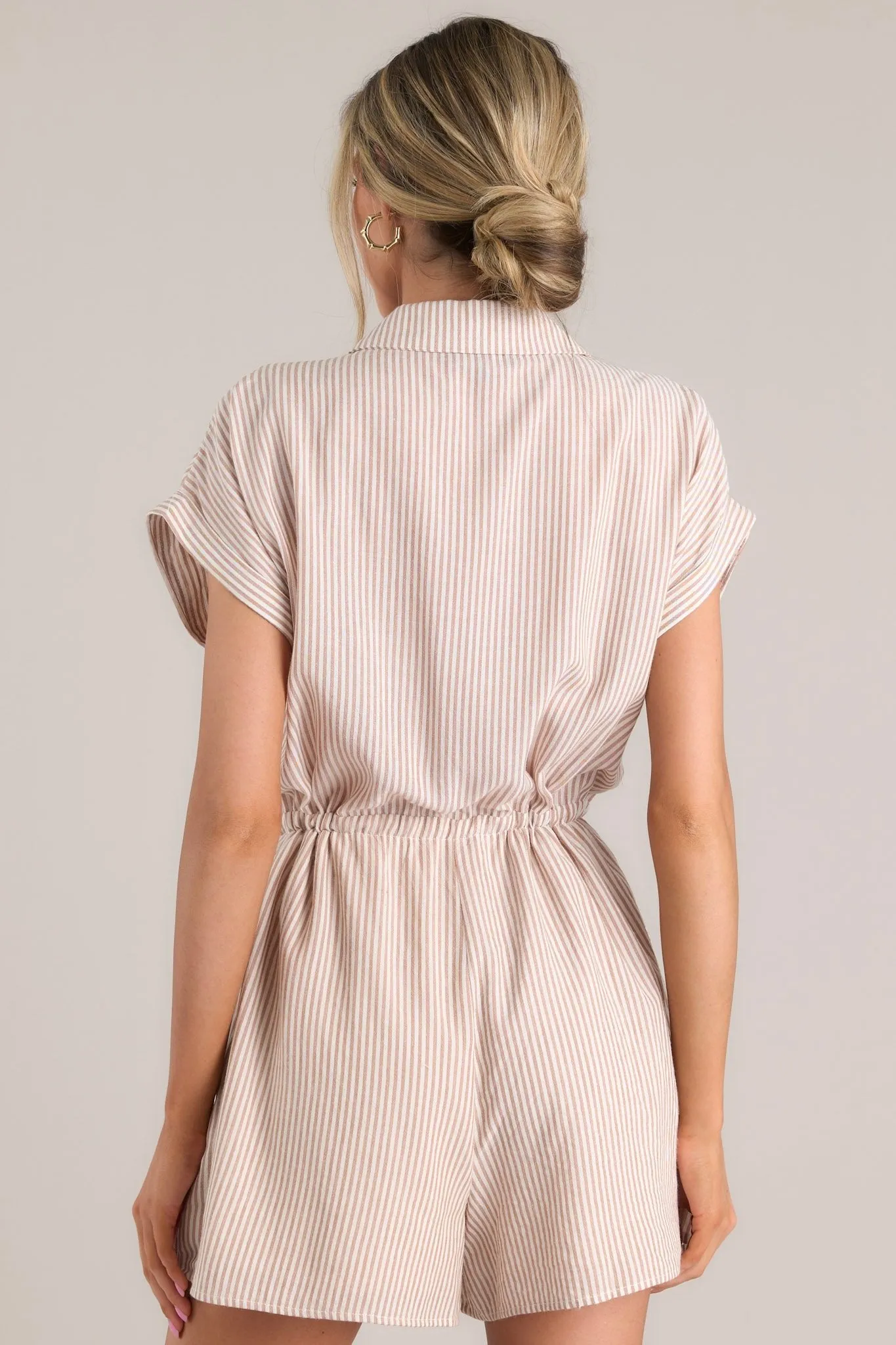 Big Moment Tan Stripe Collared Romper