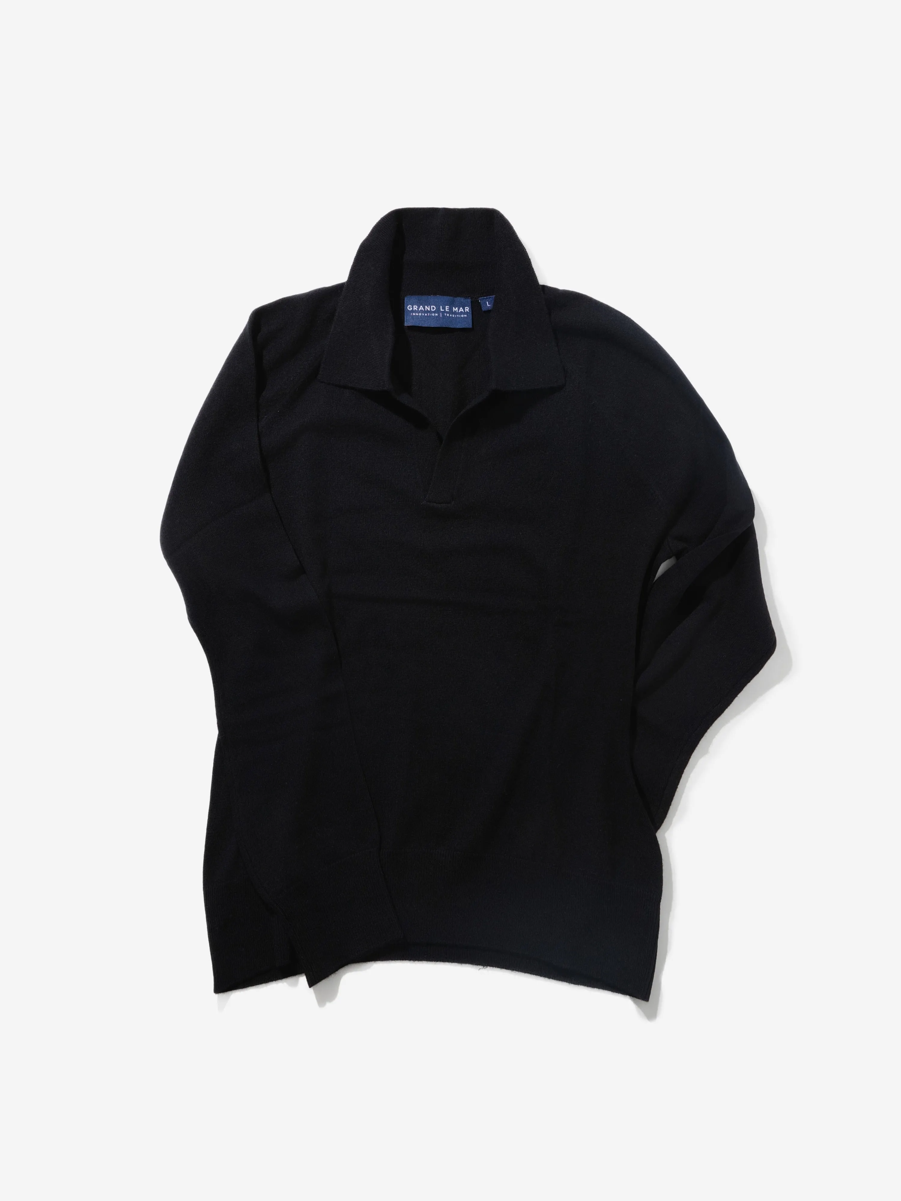 Black Merino Wool Cashmere Polo