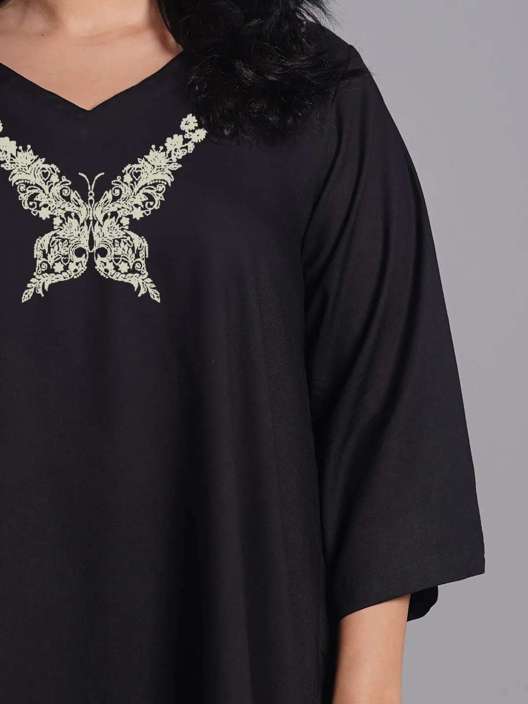 Black Rayon Kurti - Farfalle