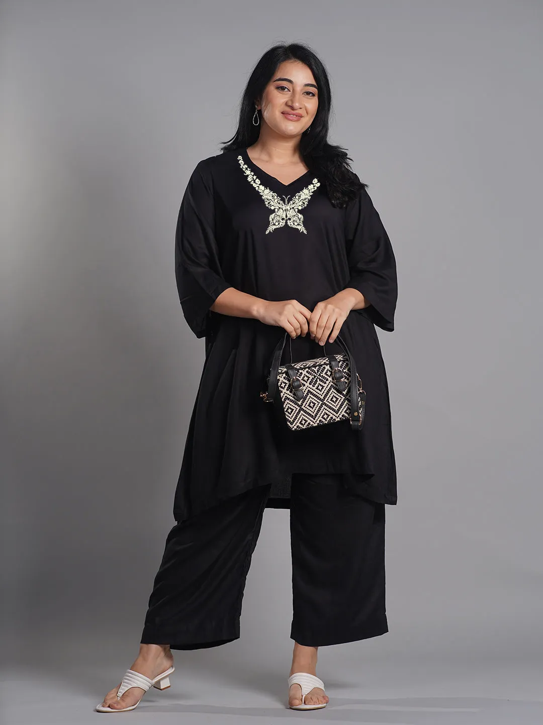 Black Rayon Kurti - Farfalle