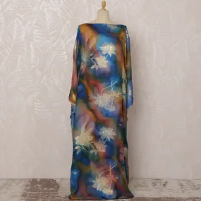 Blue and Gold Floral Silk Chiffon Dirac Fabric with Metallic Lurex, 3.5 Meters, 140 cm Width-D20798