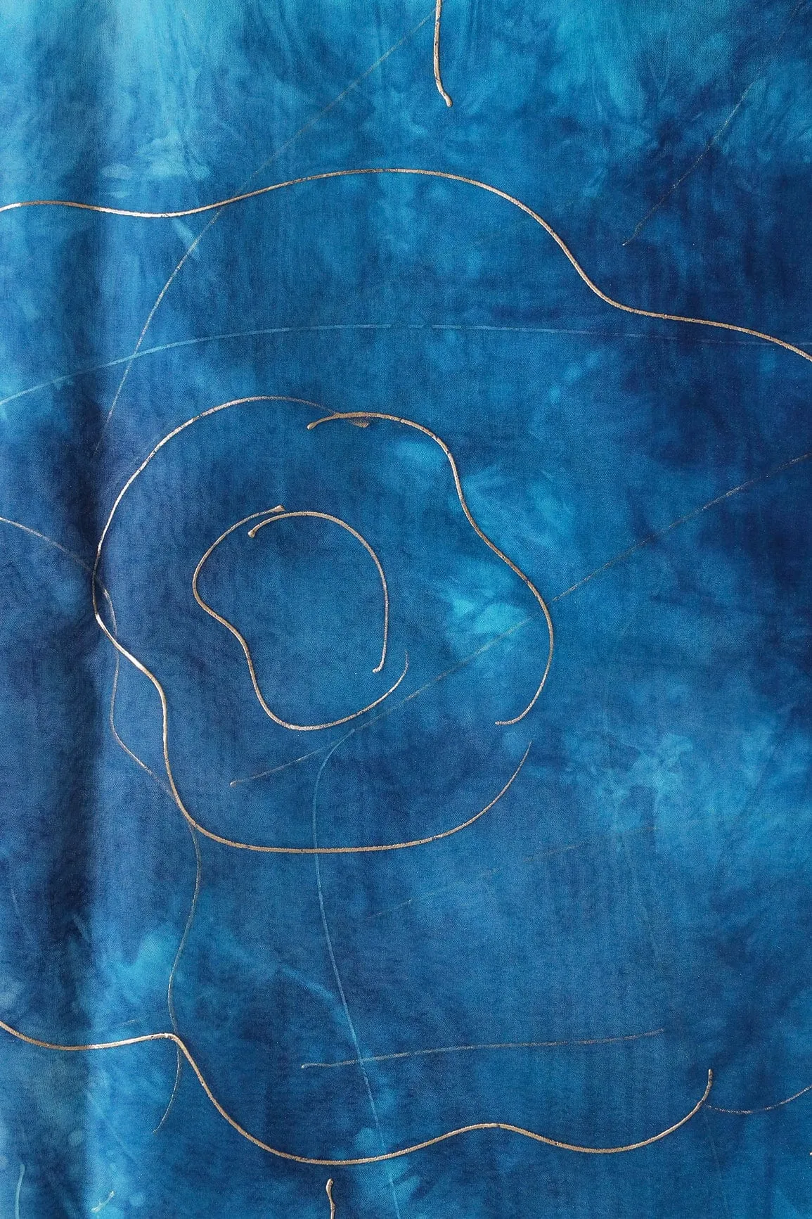 Blue And Sky Tie & Dye Shibori Foil Print On Organza Fabric