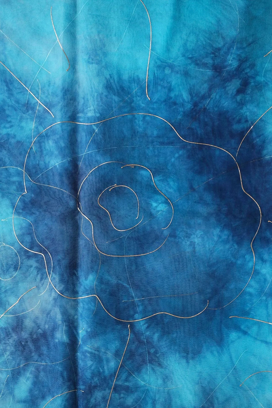 Blue And Sky Tie & Dye Shibori Foil Print On Organza Fabric