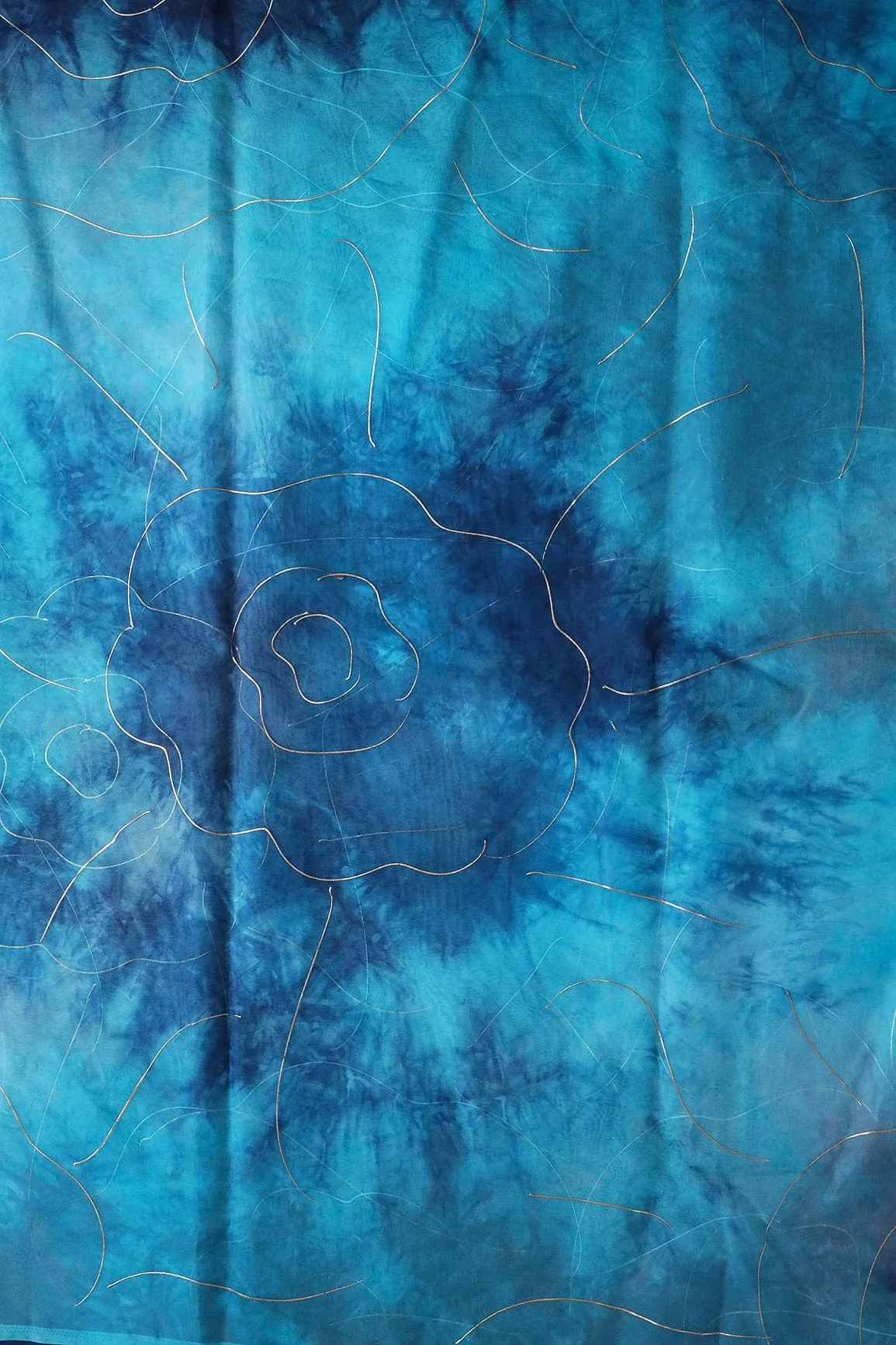 Blue And Sky Tie & Dye Shibori Foil Print On Organza Fabric