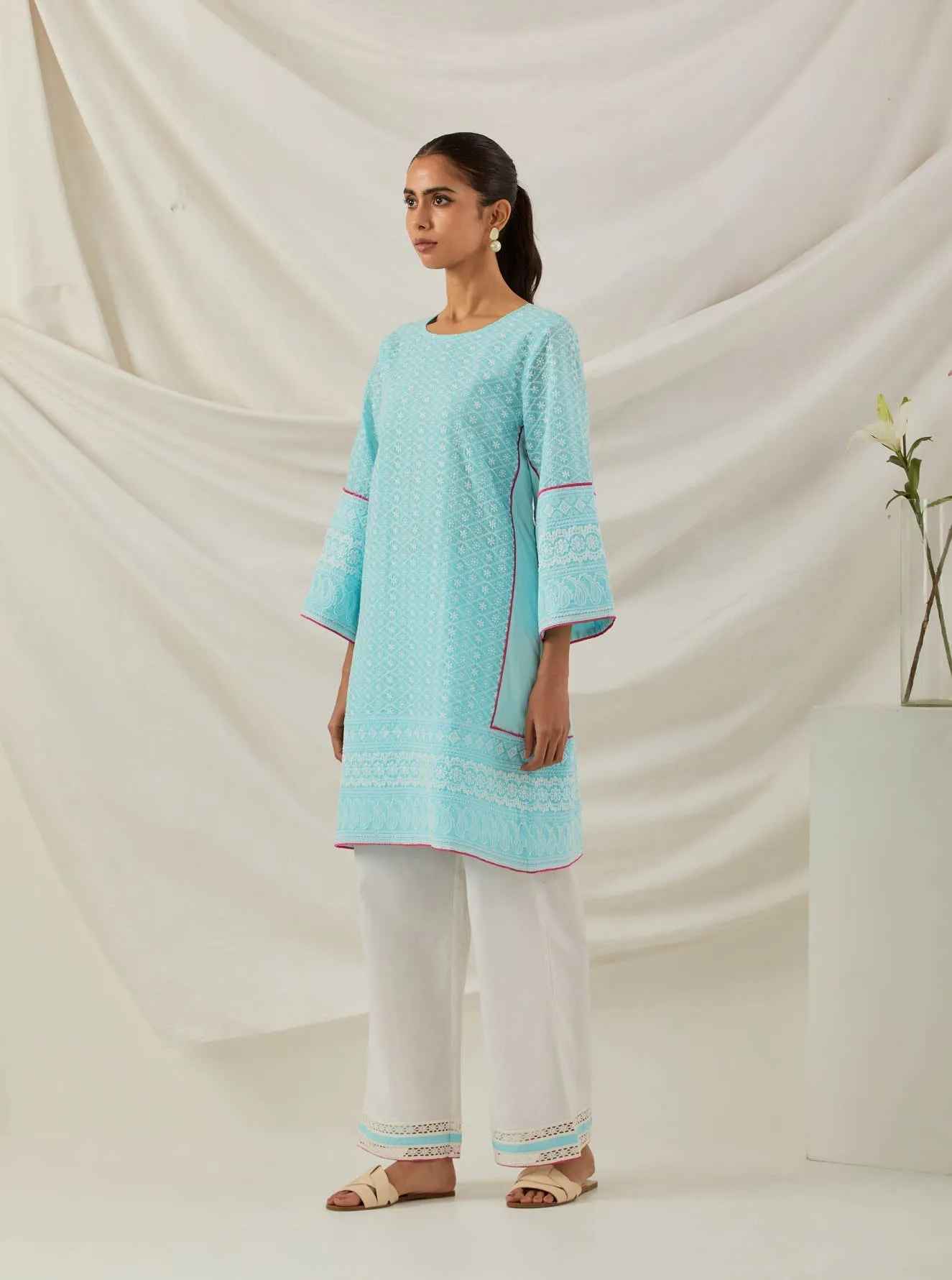 Blue Chikankari Pak Wide Arm Kurta