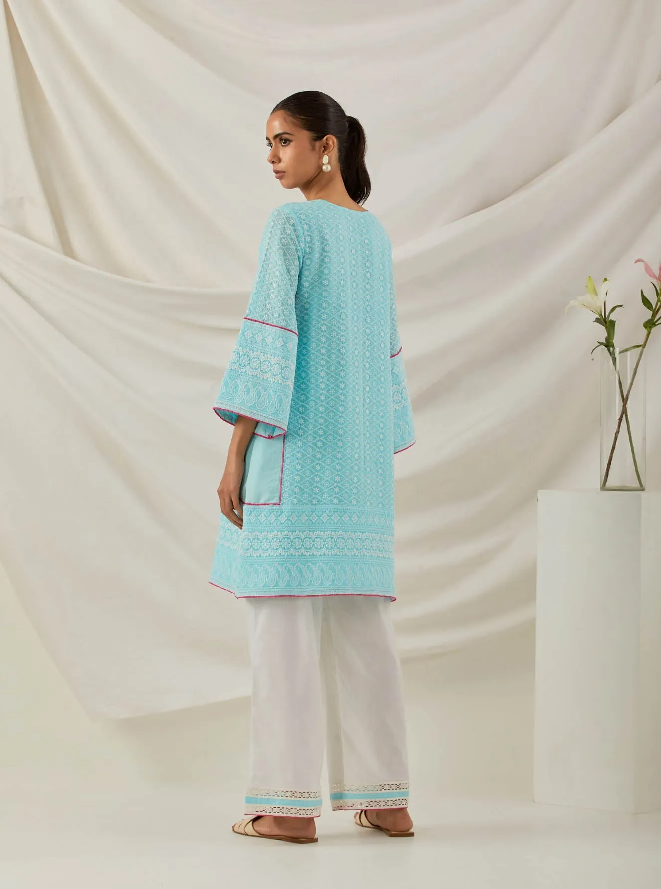 Blue Chikankari Pak Wide Arm Kurta