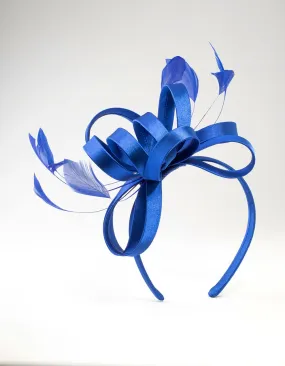 Blue Satin Ribbon & Feather Fascinator