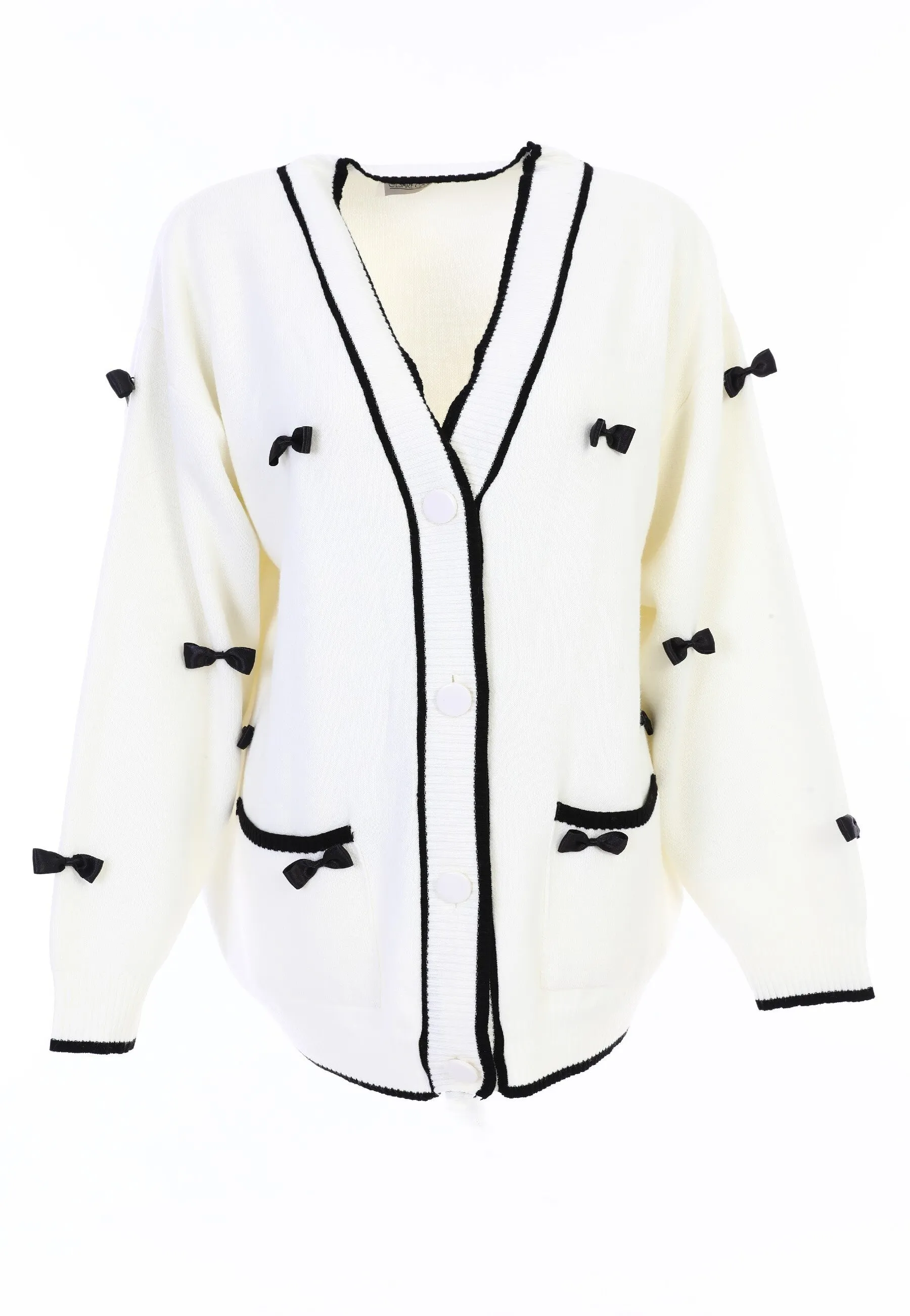 Bow Knit Cardigan - White