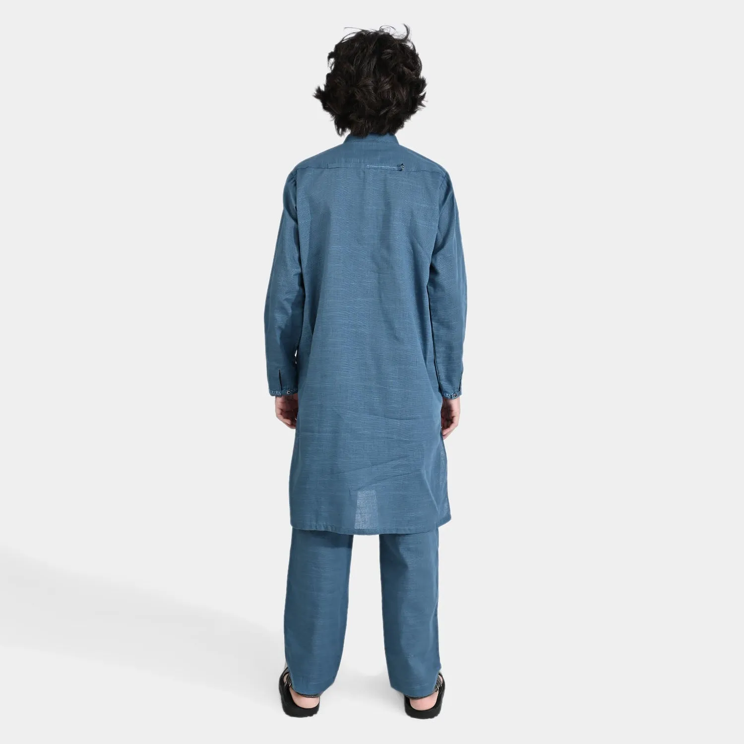 Boys Cotton Slub Shalwar Suit-Blue stone