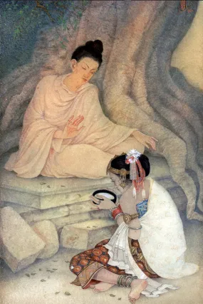 Buddha and Sujata - Kshitindranath Mazumdar – Bengal School of Art - Indian Painting - Framed Prints