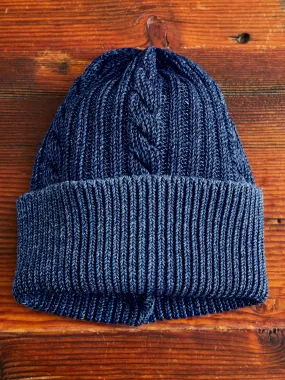 Cable Knit Watch Cap in Indigo