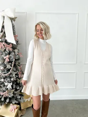 Charmed and Cozy Beige Knit Ruffle Sweater Dress FINAL SALE