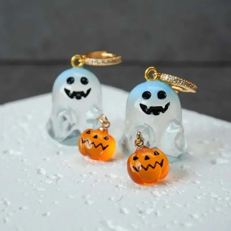 Charming Halloween Ghost & Pumpkin Hoop Earrings