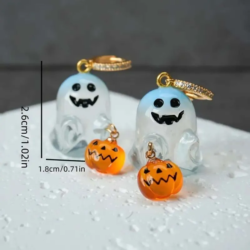 Charming Halloween Ghost & Pumpkin Hoop Earrings