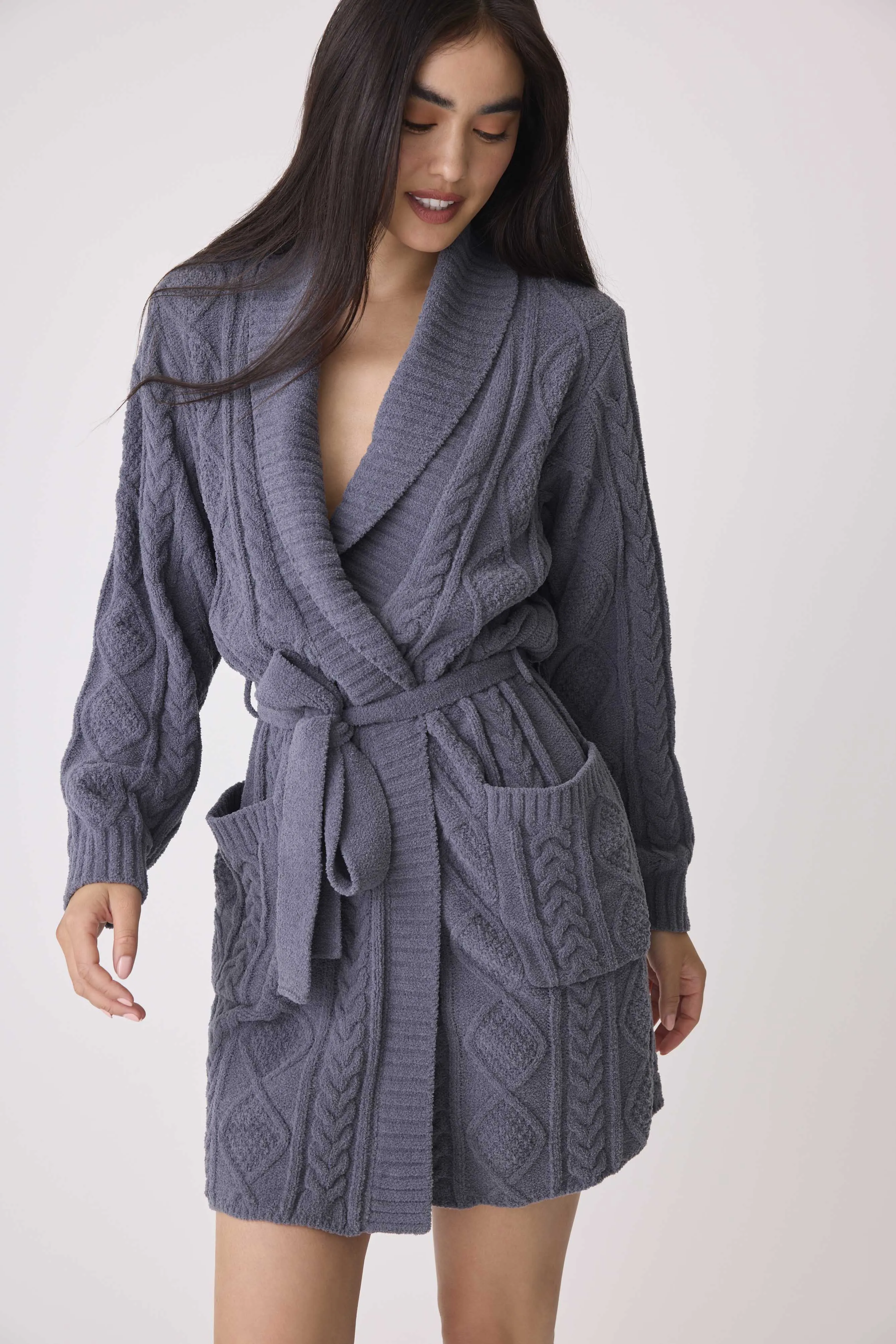 Chenille Cozy Cable Shawl Collar Robe