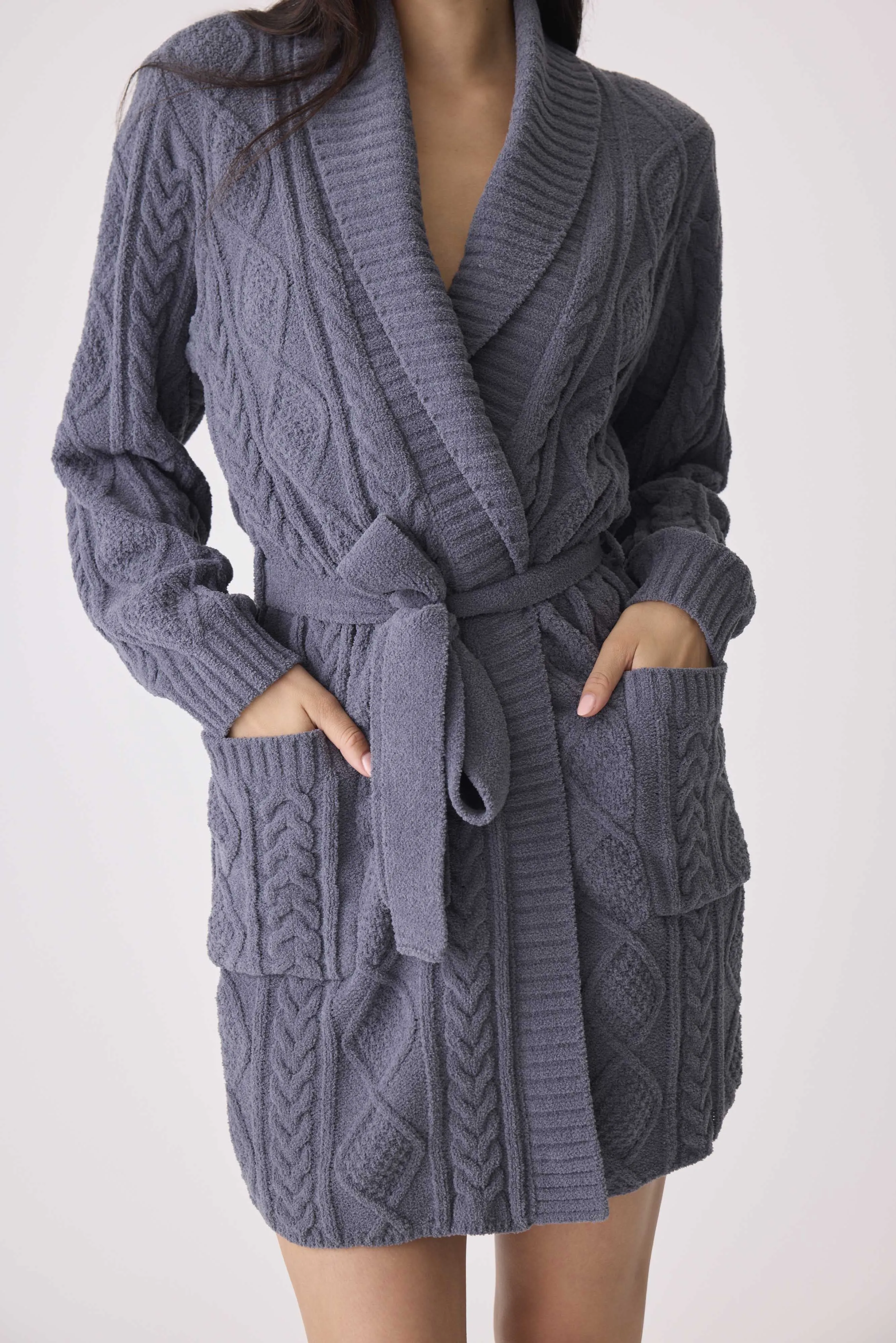 Chenille Cozy Cable Shawl Collar Robe