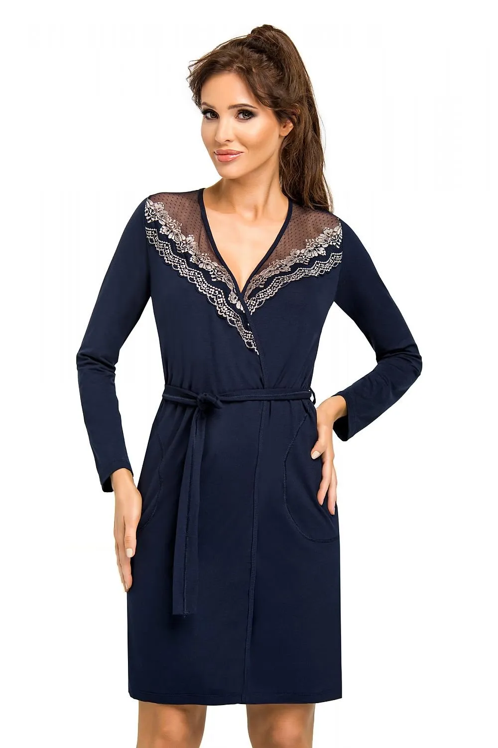 Chic Viscose Robe with Tulle and Embroidery Detail