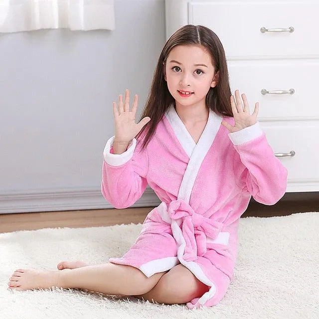 Children's Plush Hooded Fleece Bathrobe for Boys and Girls