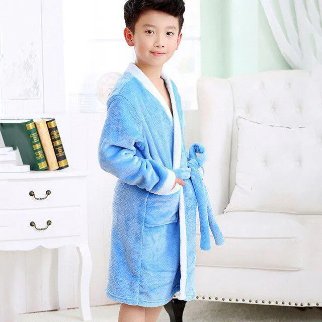 Children's Plush Hooded Fleece Bathrobe for Boys and Girls