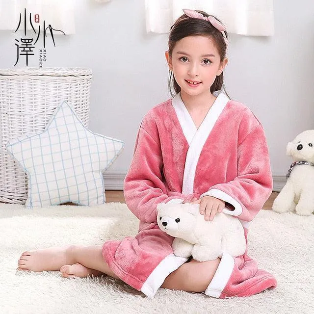 Children's Plush Hooded Fleece Bathrobe for Boys and Girls