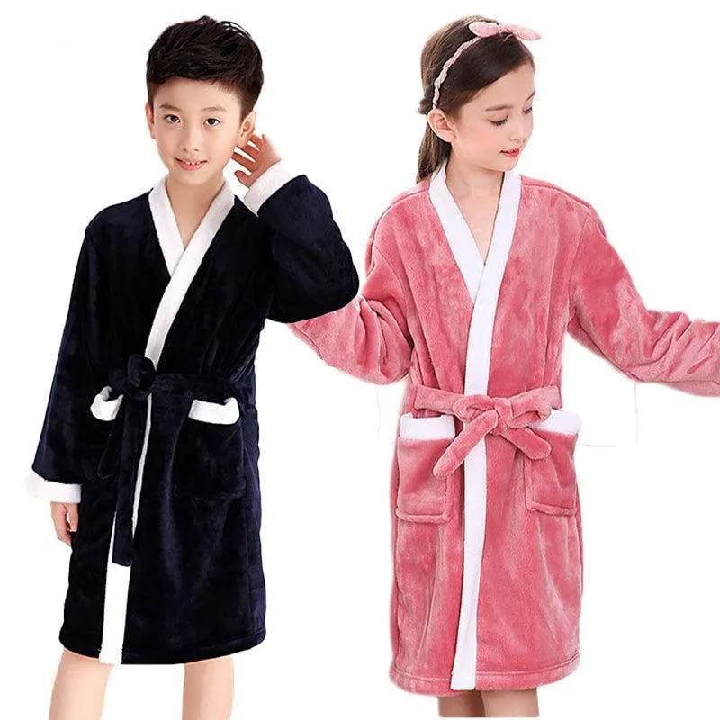 Children's Plush Hooded Fleece Bathrobe for Boys and Girls