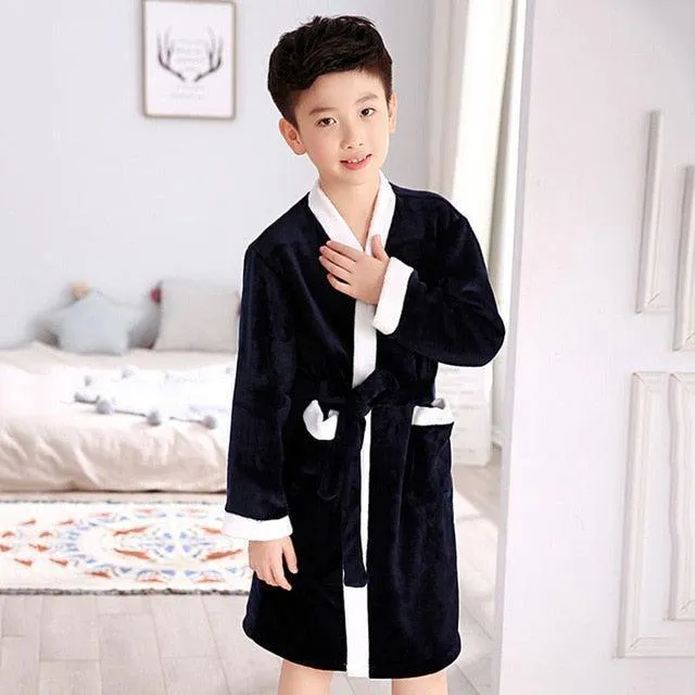 Children's Plush Hooded Fleece Bathrobe for Boys and Girls