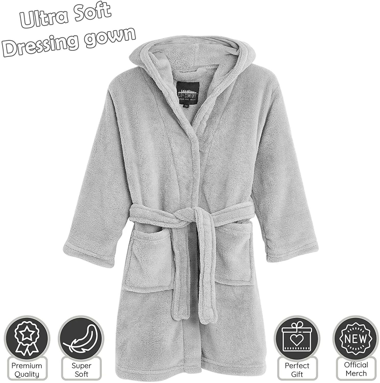 CityComfort Dressing Gown, Hooded Super Soft Dressing Gown with Belt for Girls&Boys Teenagers