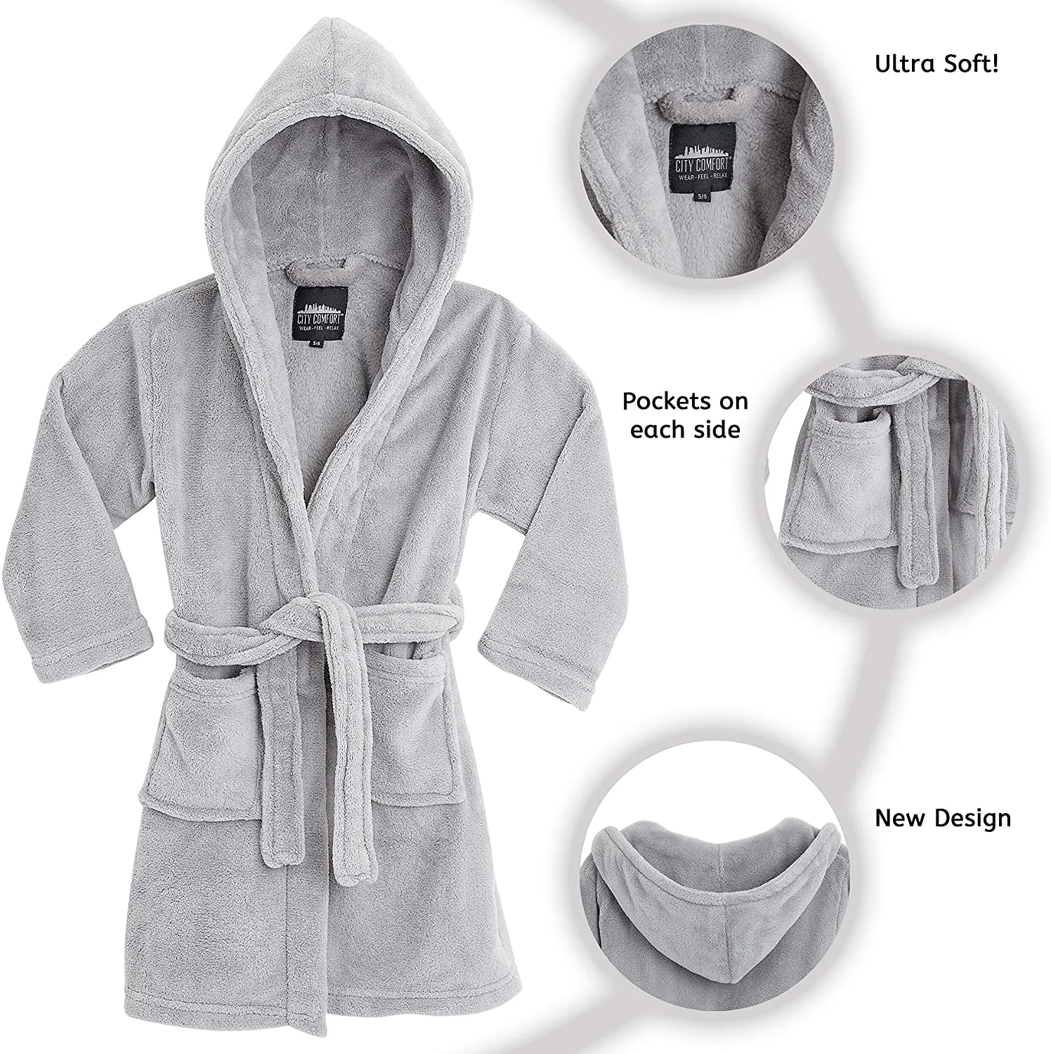 CityComfort Dressing Gown, Hooded Super Soft Dressing Gown with Belt for Girls&Boys Teenagers